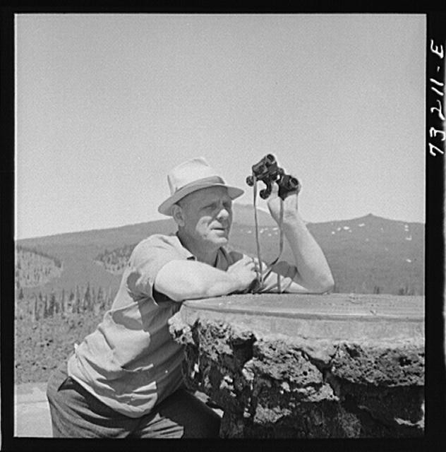 Lane County Oregon 1942 Tourist at Dee Wright Observation Point FSA Oregon