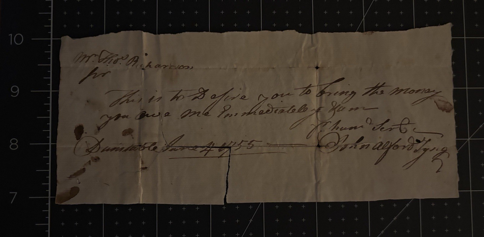 1755 Promissory Note From Dunstable (Now MA/NH) Signed by John Alford Tyng Rare