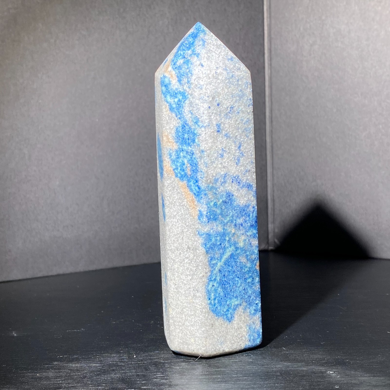 252g natural Sea blue mottle  crystal Obelisk quartz crystal energy column