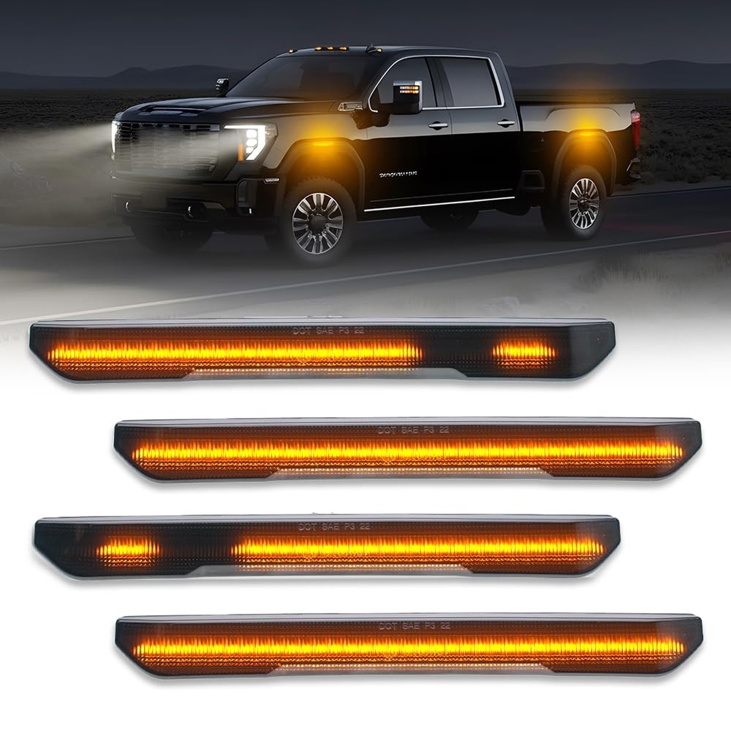 NJSBYL Sequential Amber LED Side Marker Lights for 2020 2021 2022 2023 2024 2...