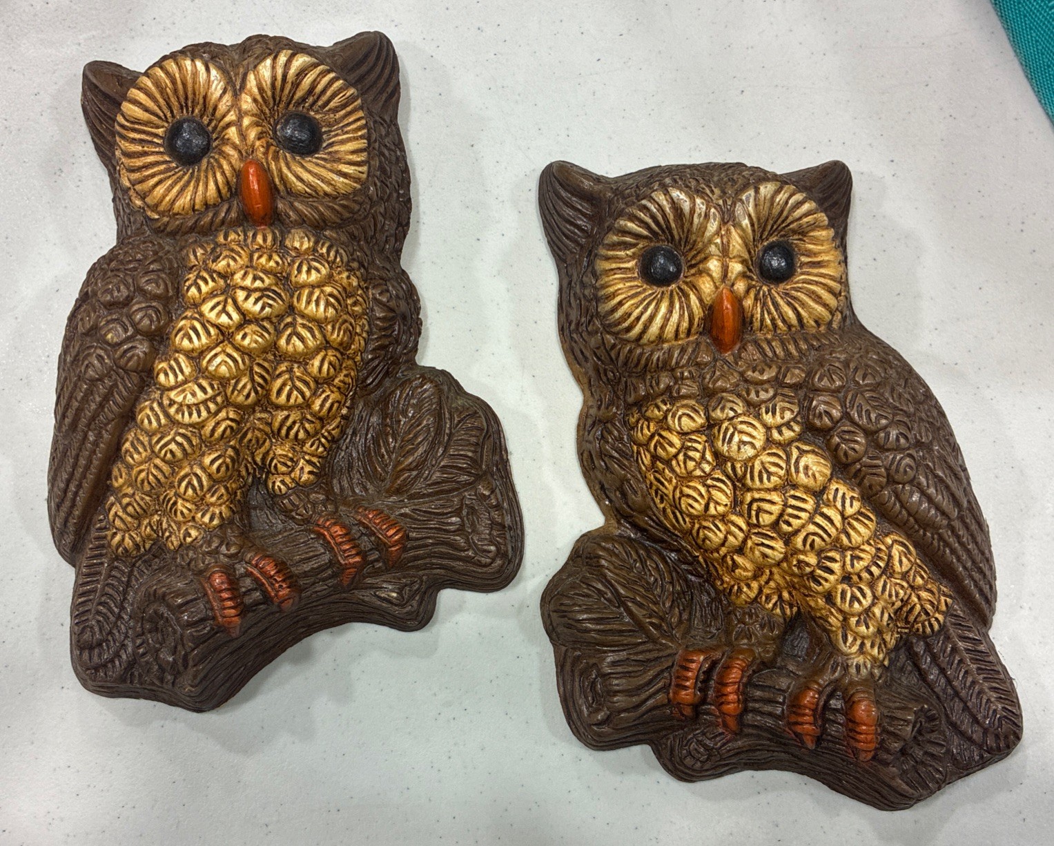 Vintage 1970s Retro Owl Wall Plaques Set of 2 Big Eye Wall Hangings Nature 