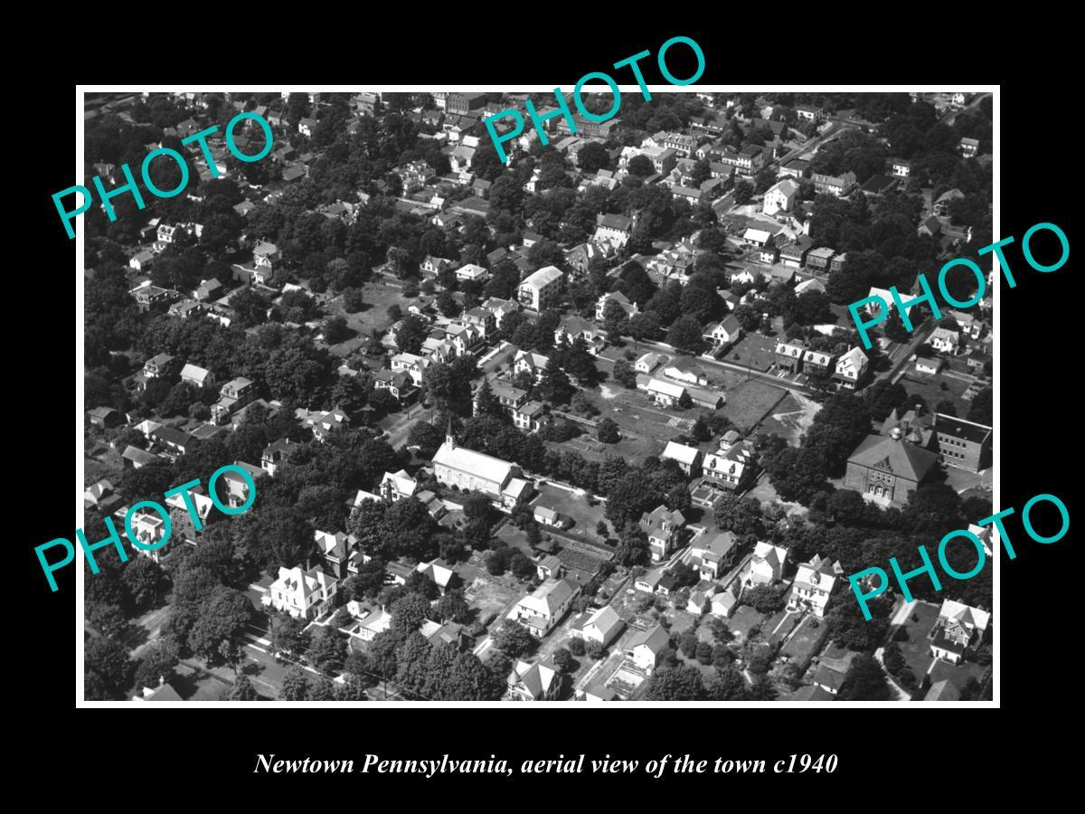 OLD POSTCARD SIZE PHOTO OF NEWTOWN PENNSYLVANIA AERIAL VIEW OF THE TOWN c1940