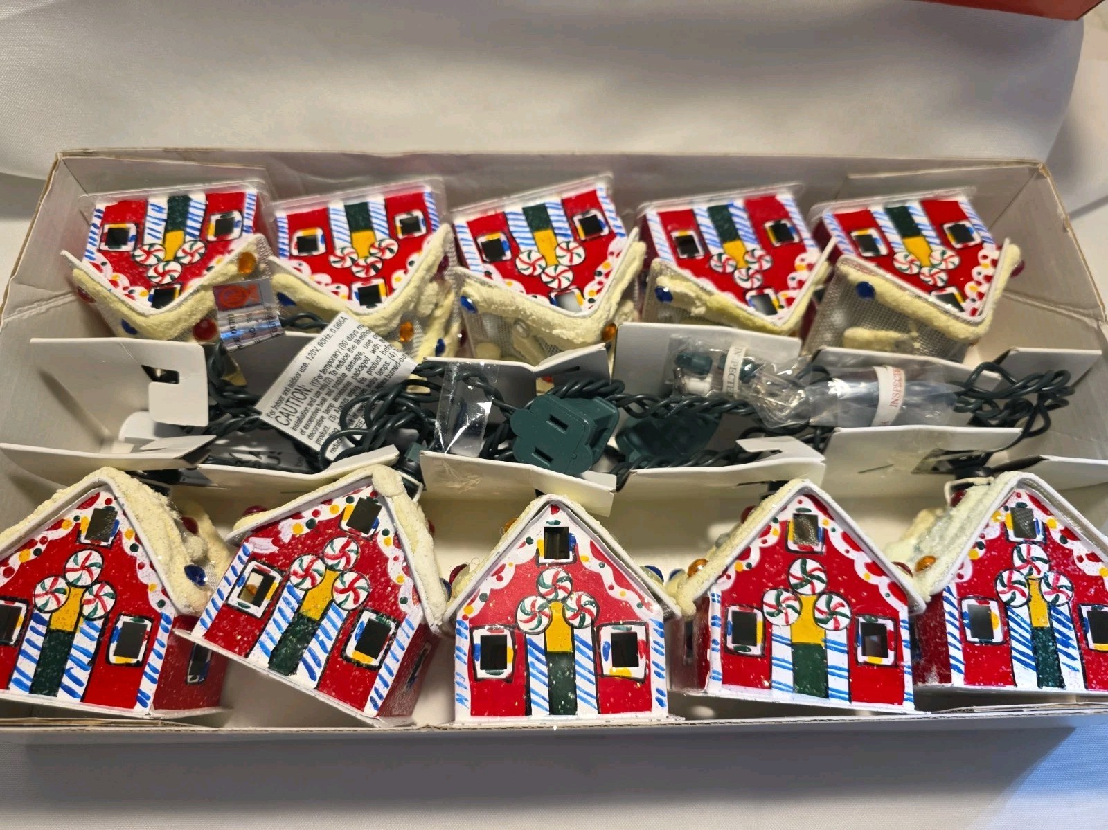 Vintage Putz House String Lights 10 Gingerbread Christmas JC Penney Box Tested