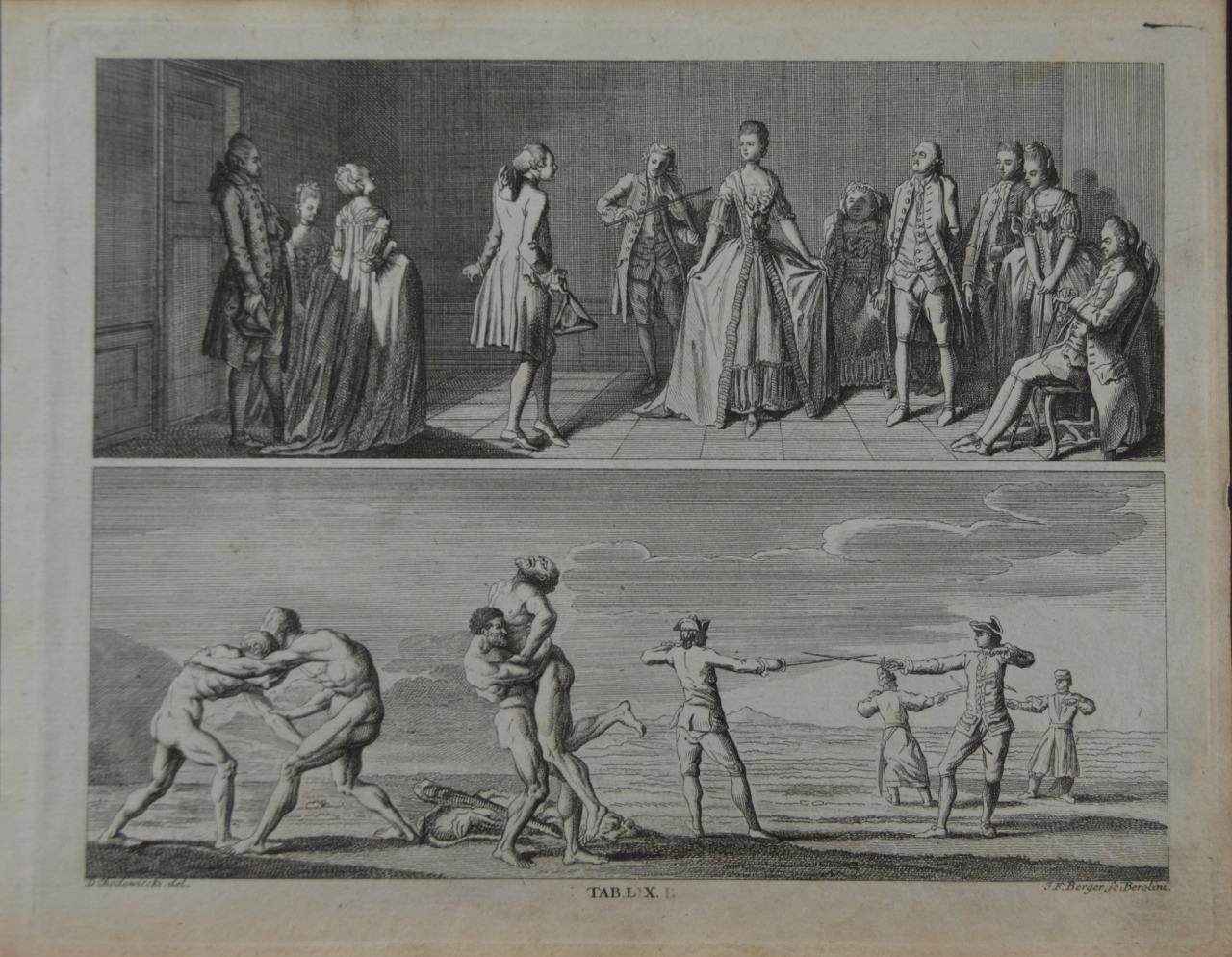 Antique 1774 Engraving Wrestling Swords and Dancing Original History Art