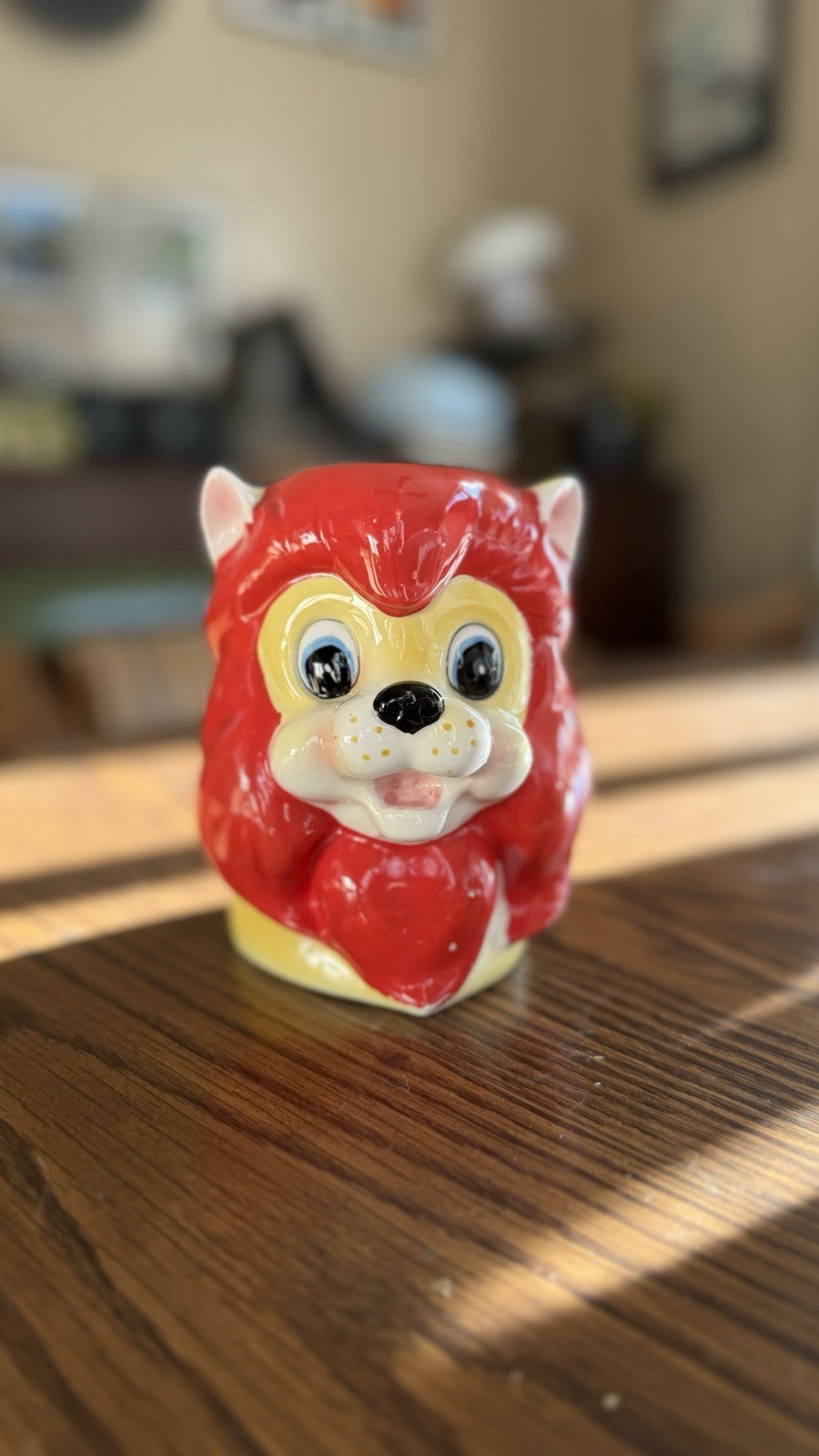 Vintage Inarco Japan Lion Head Planter Vase Red Yellow Nursery MCM Kitsch