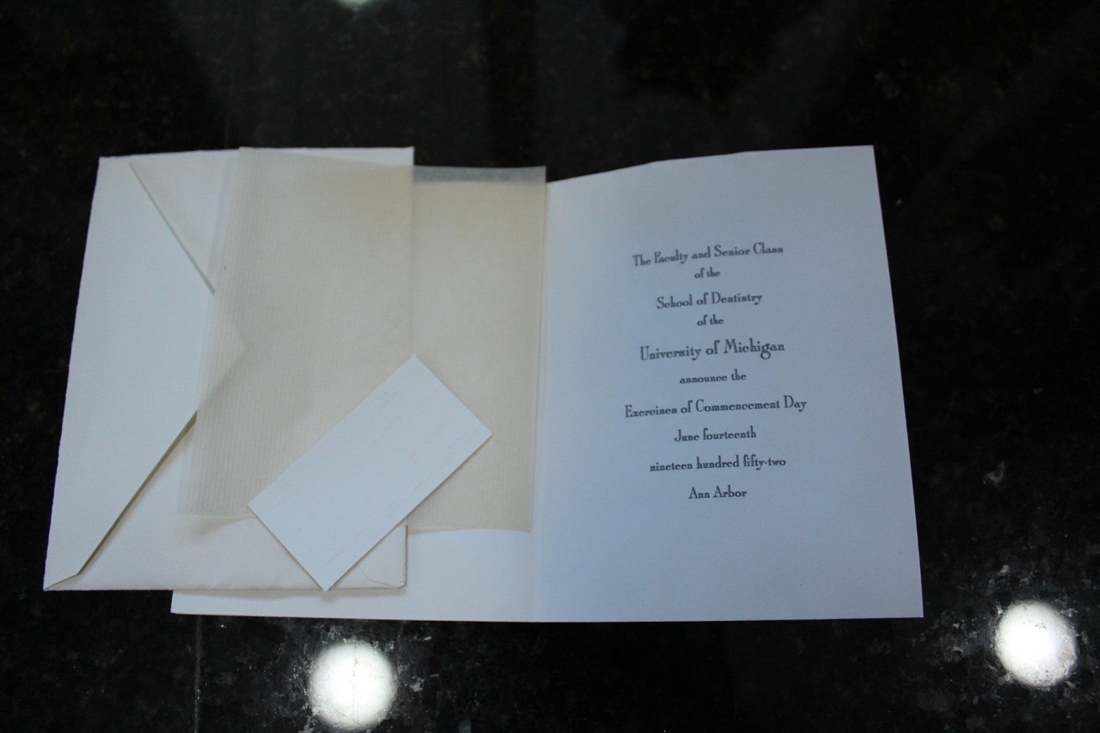 Vintage 1952 Commencement Announcement University Of MI Dentistry w/ Envelope