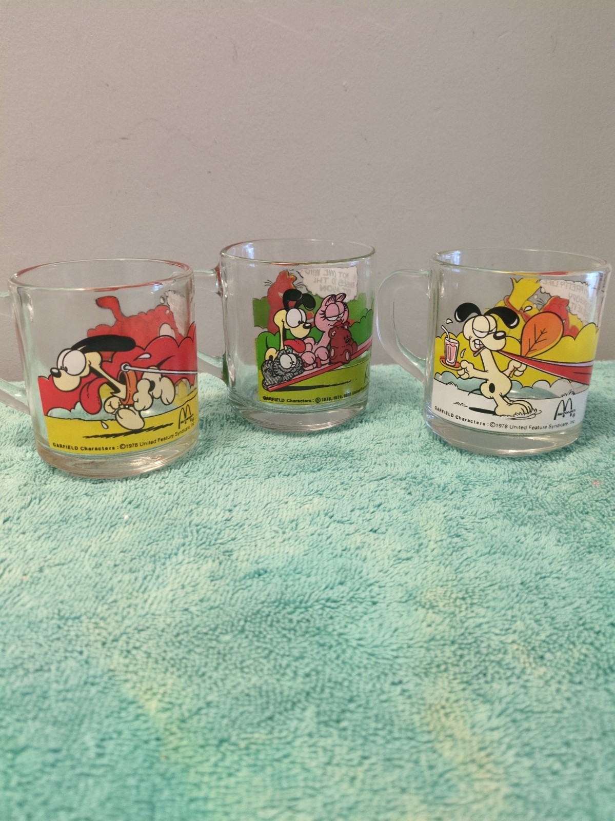 3 Vintage 1978 McDonalds Garfield Glass Mugs Lot Jim Davis Anchor Hocking Clean