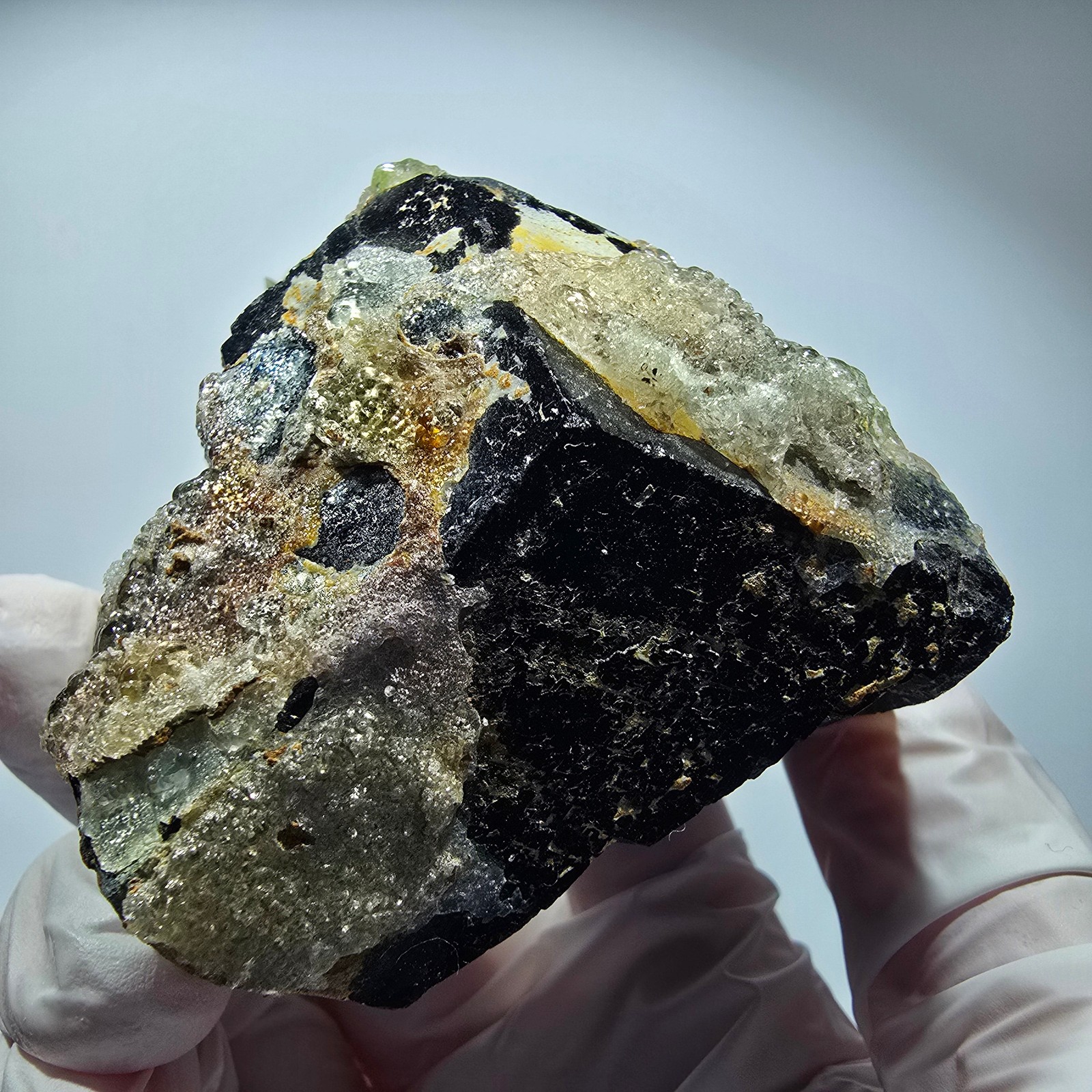 Rare schorl tourmaline with hyalite, Erongo, Namibia, 75*69*48mm #12466