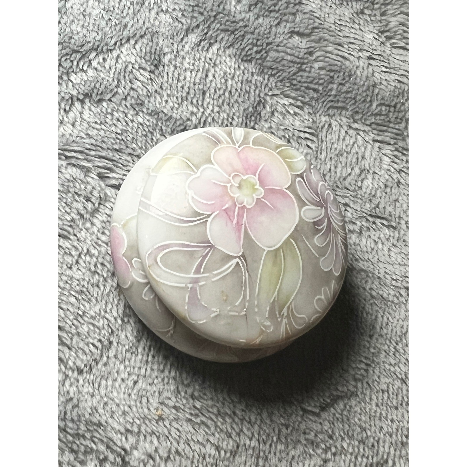 Vintage Limoges Porcelain Trinket Box Pastel Floral Round France Signed 2.5