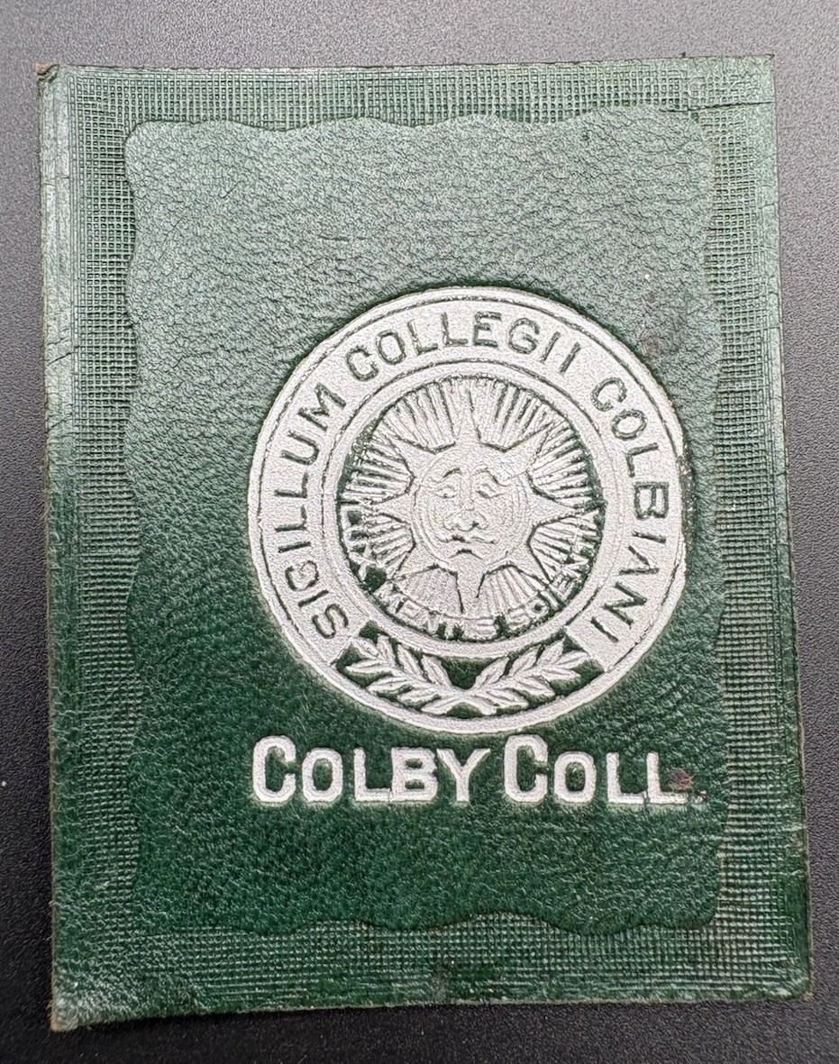 c1910 L20 Colby College Maine College Seal Tobacco Leather Antique Green