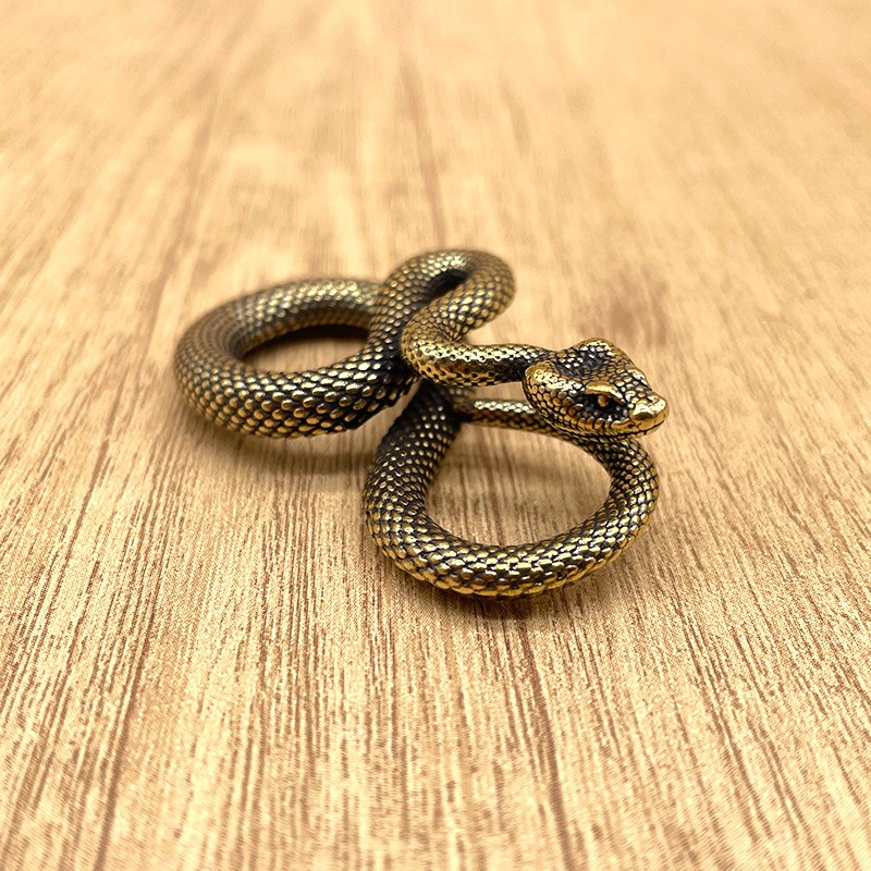 Vintage Coiled Snake Keychain Brass Serpent Key Holder EDC Pocket Collectible