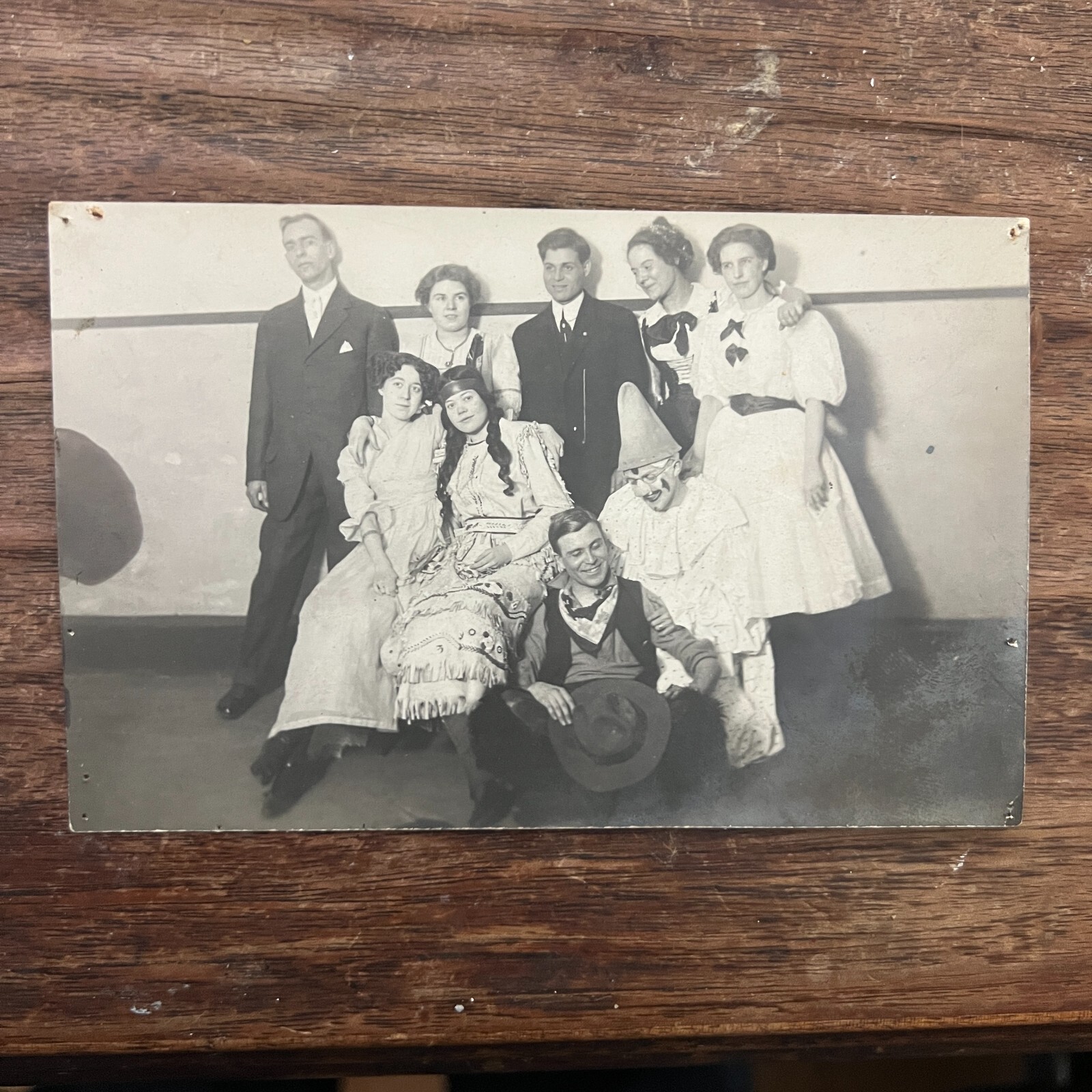 Antique RPPC Real Photo Postcard Theatre Drama Halloween Play Cast Party c 1911