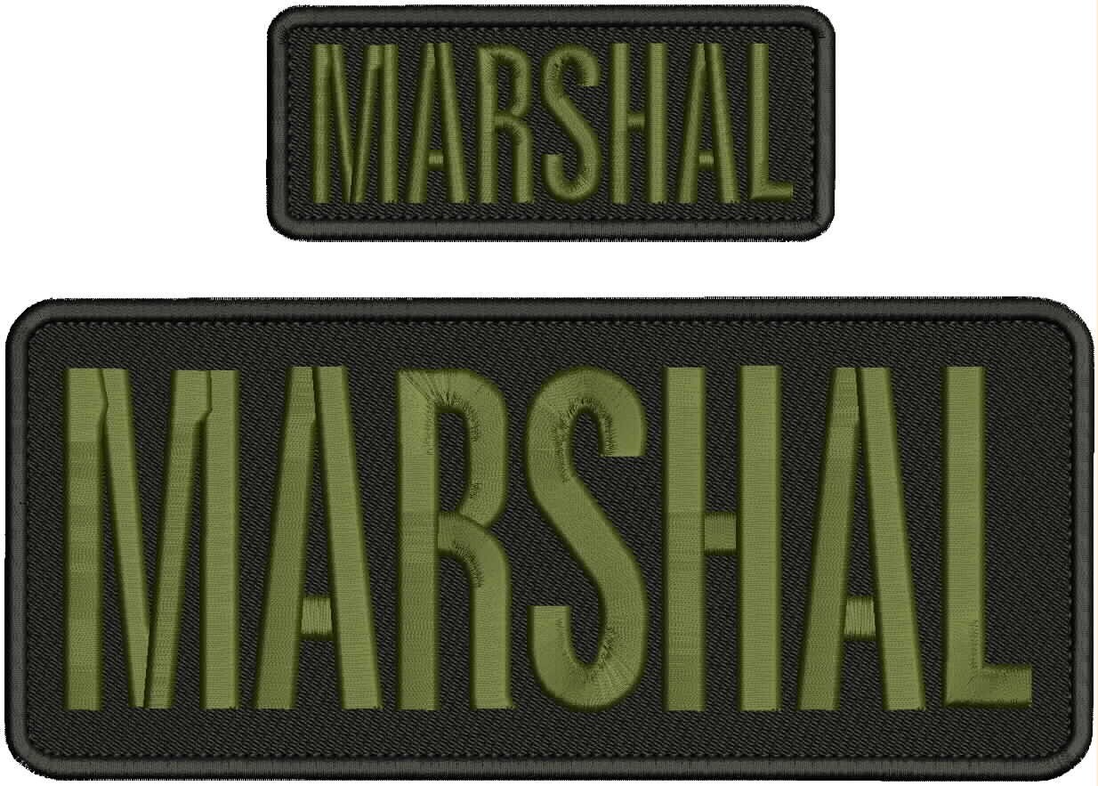 MARSHAL embroidery patches 4x10 and 2x5 hook on back letters OD GREEN