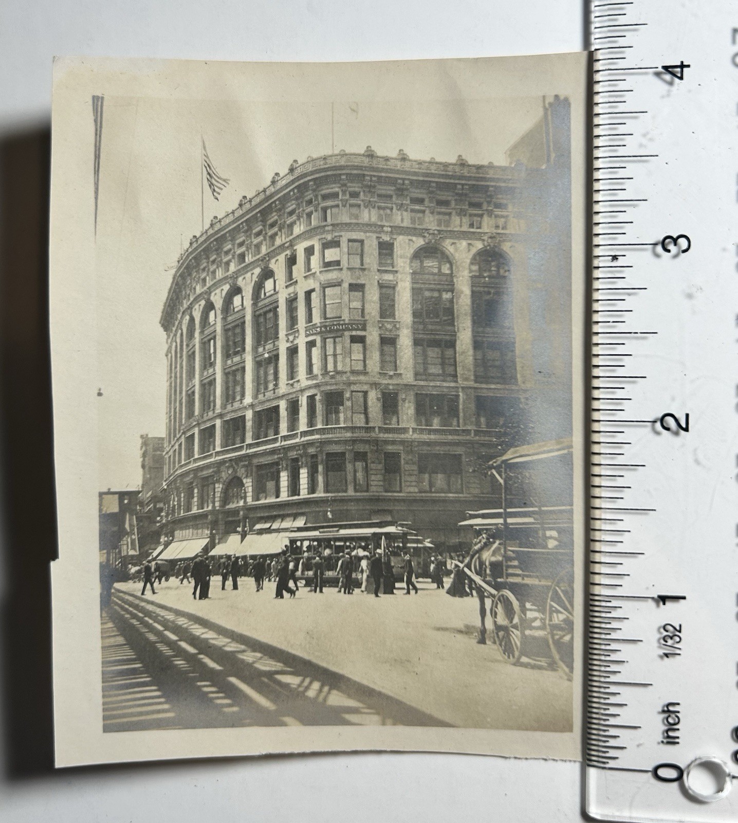 c1905 NYC Saks Herald Square Photo Streetcars 6th Ave Elevated Horse Carriage