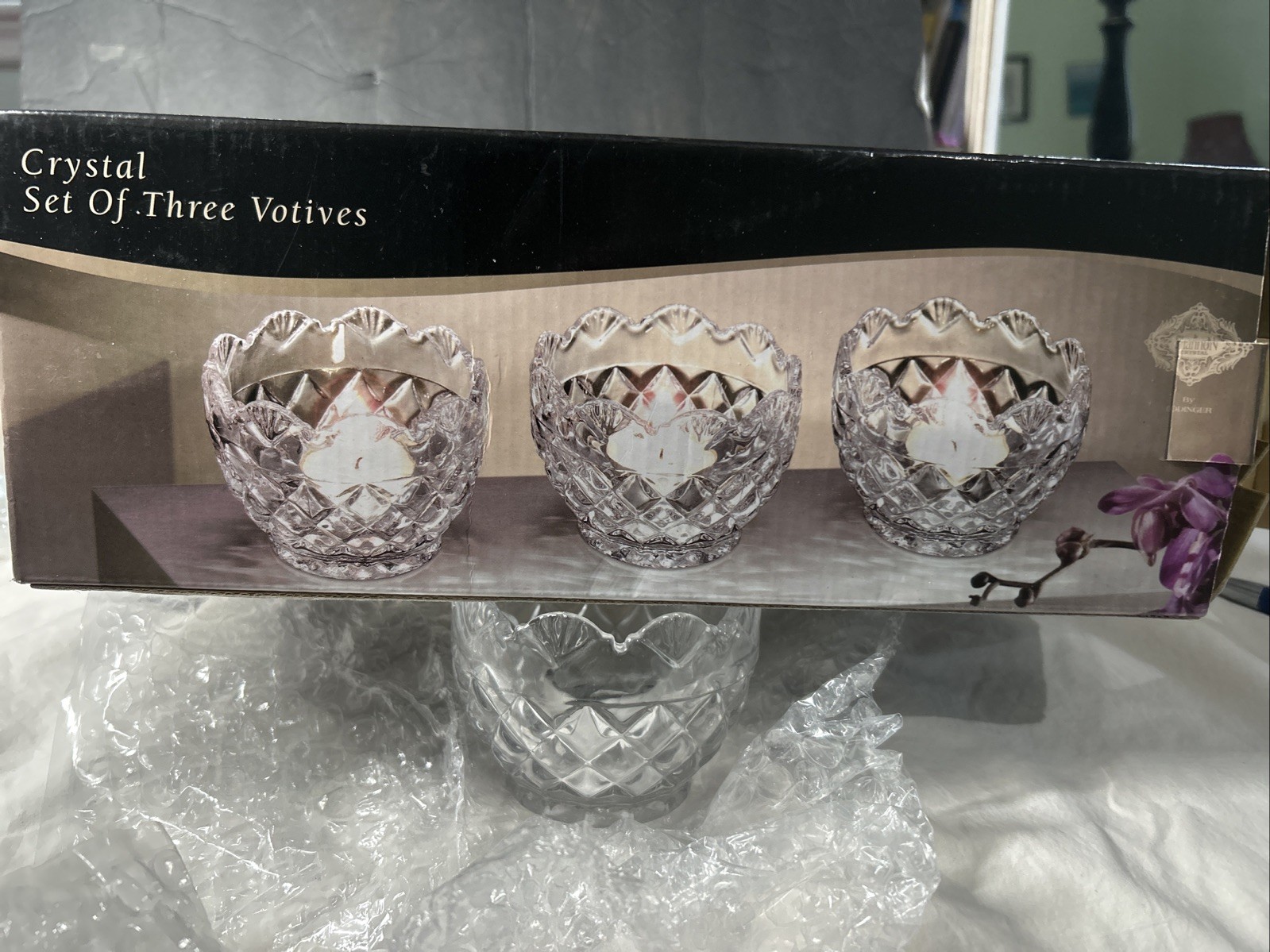 Shannon by Godinger Set Of 3 Crystal Votives 24% Lead Crystal  New In Box
