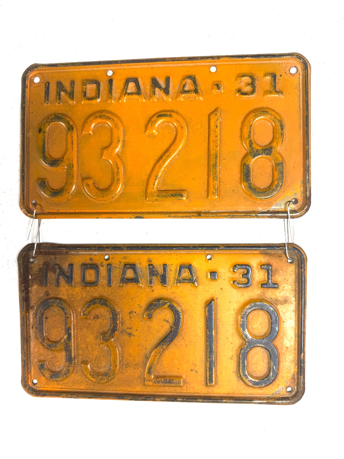1931 PAIR Indiana 5 digit license plates plate 93218 shortys w/original paint