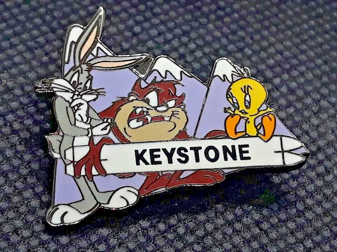 Vtg Keystone Ski Resort Colorado Bugs Bunny Taz Tweety Bird Loony Toons Ski Pin