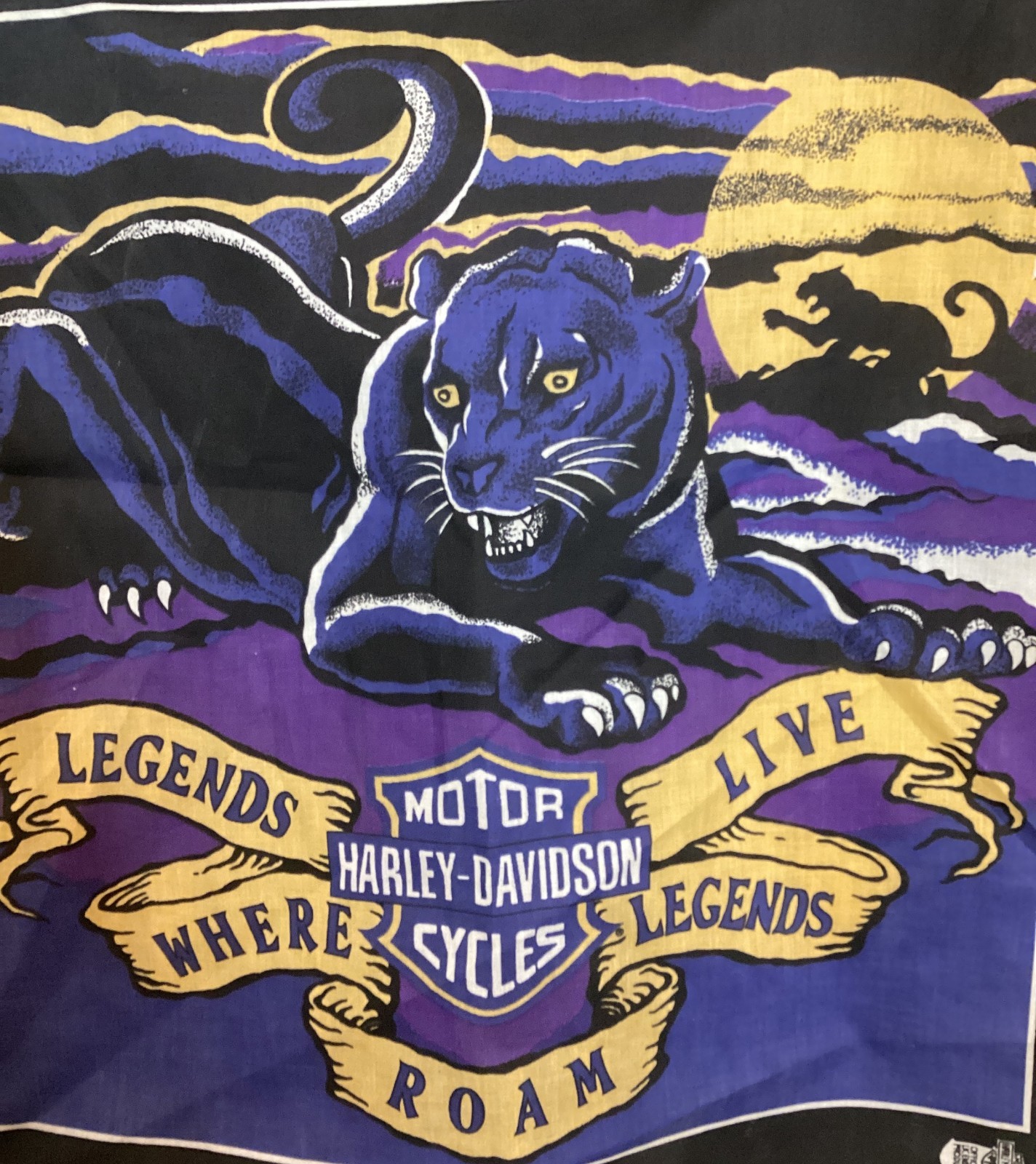 NOS Vintage Harley Davidson Panther Bandana Legends Live Where Legends Roam USA