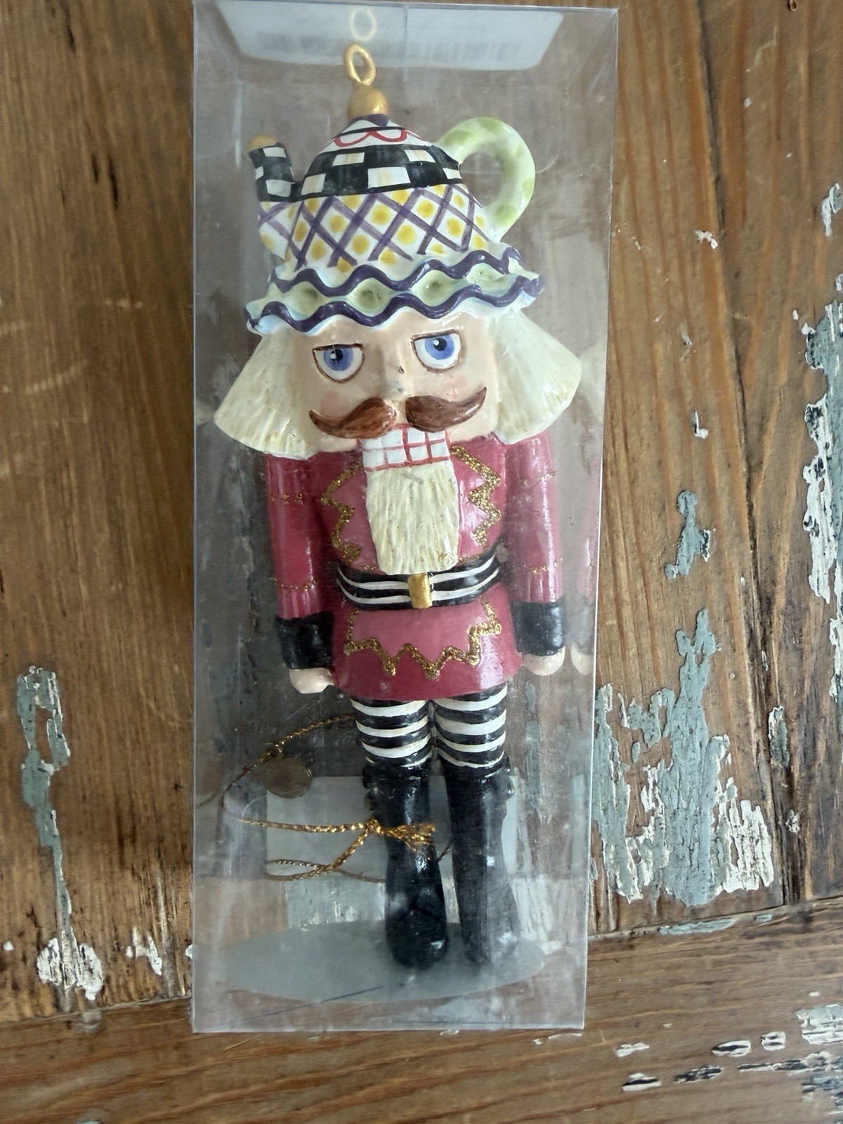 Retired Mackenzie Childs Courtly Check Teatime Nutcracker.new In Box