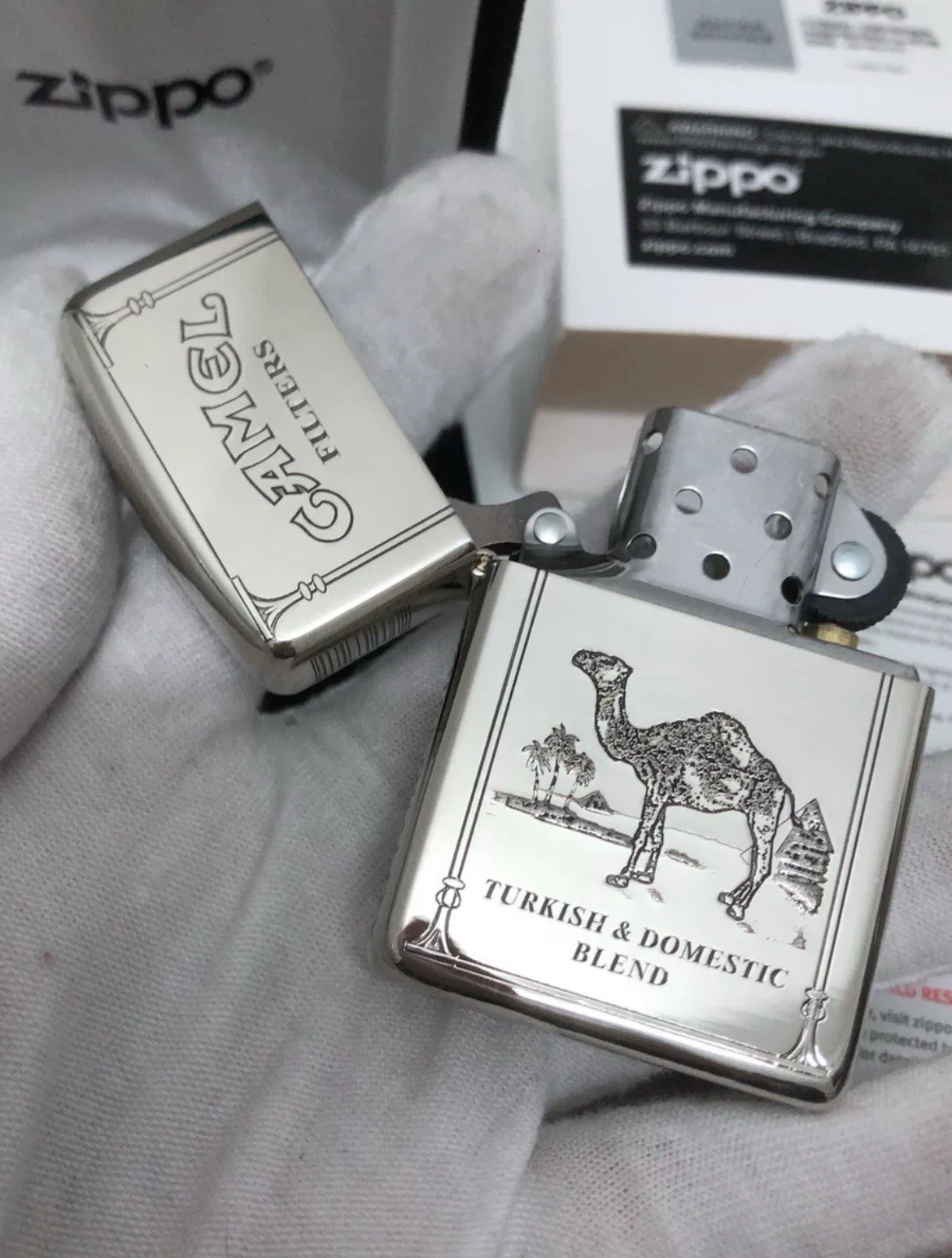 Classic Camel Zippo Lighter Silver Color With Box