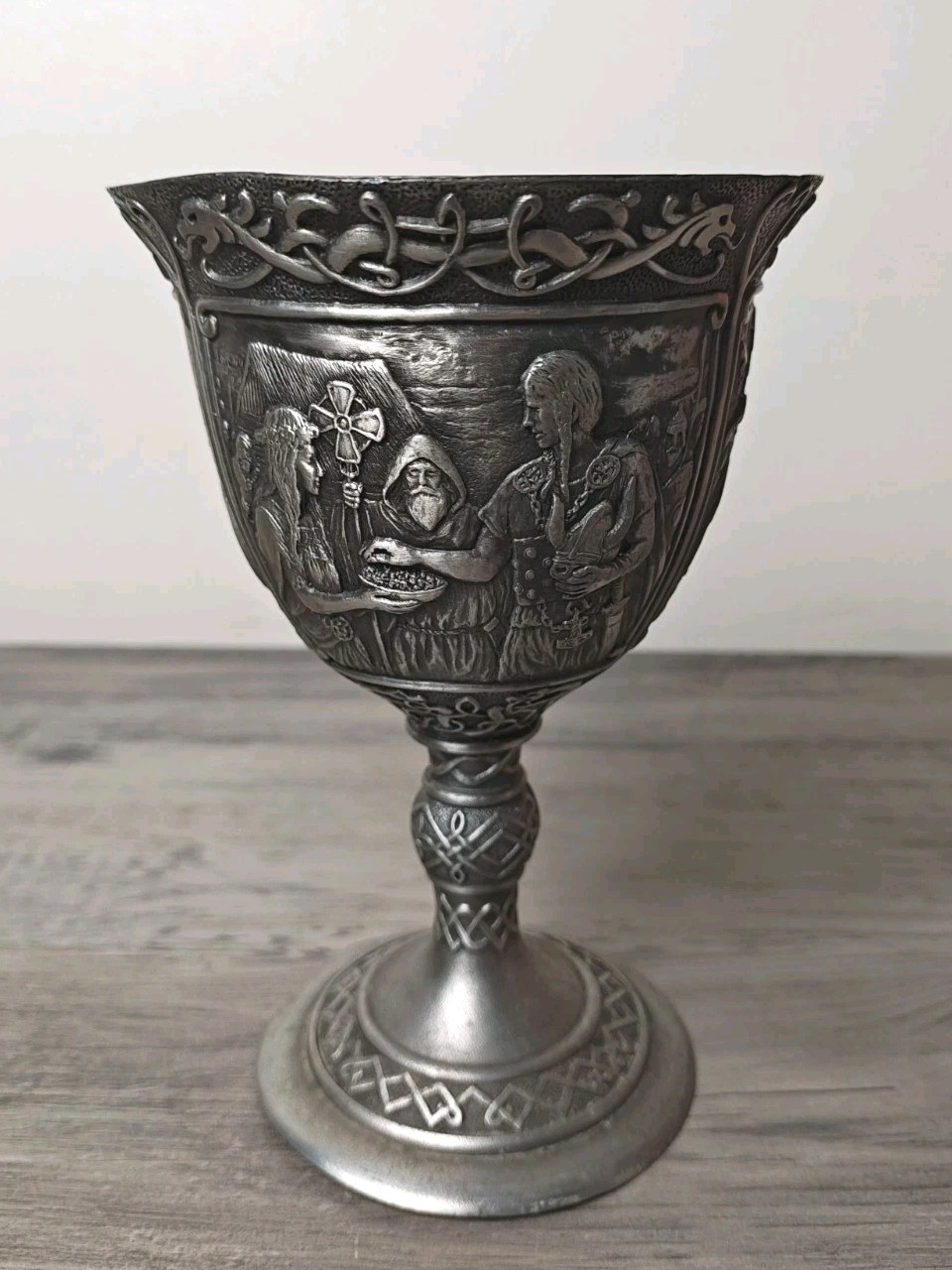 TNC LEGENDS OF THE BRITISH ISLES PEWTER GOBLET MERLIN/VIKING INVASION Flawed