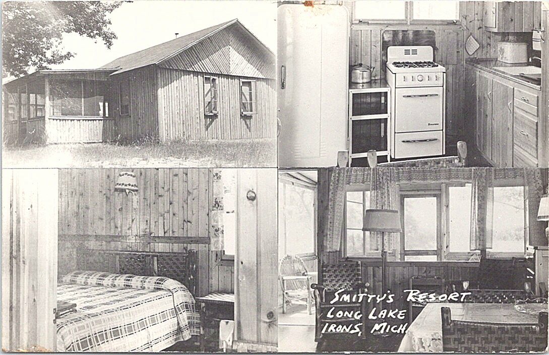 RPPC Irons Michigan Long Lake Smitty's Cabins 4 Interior Scenes 1950s era