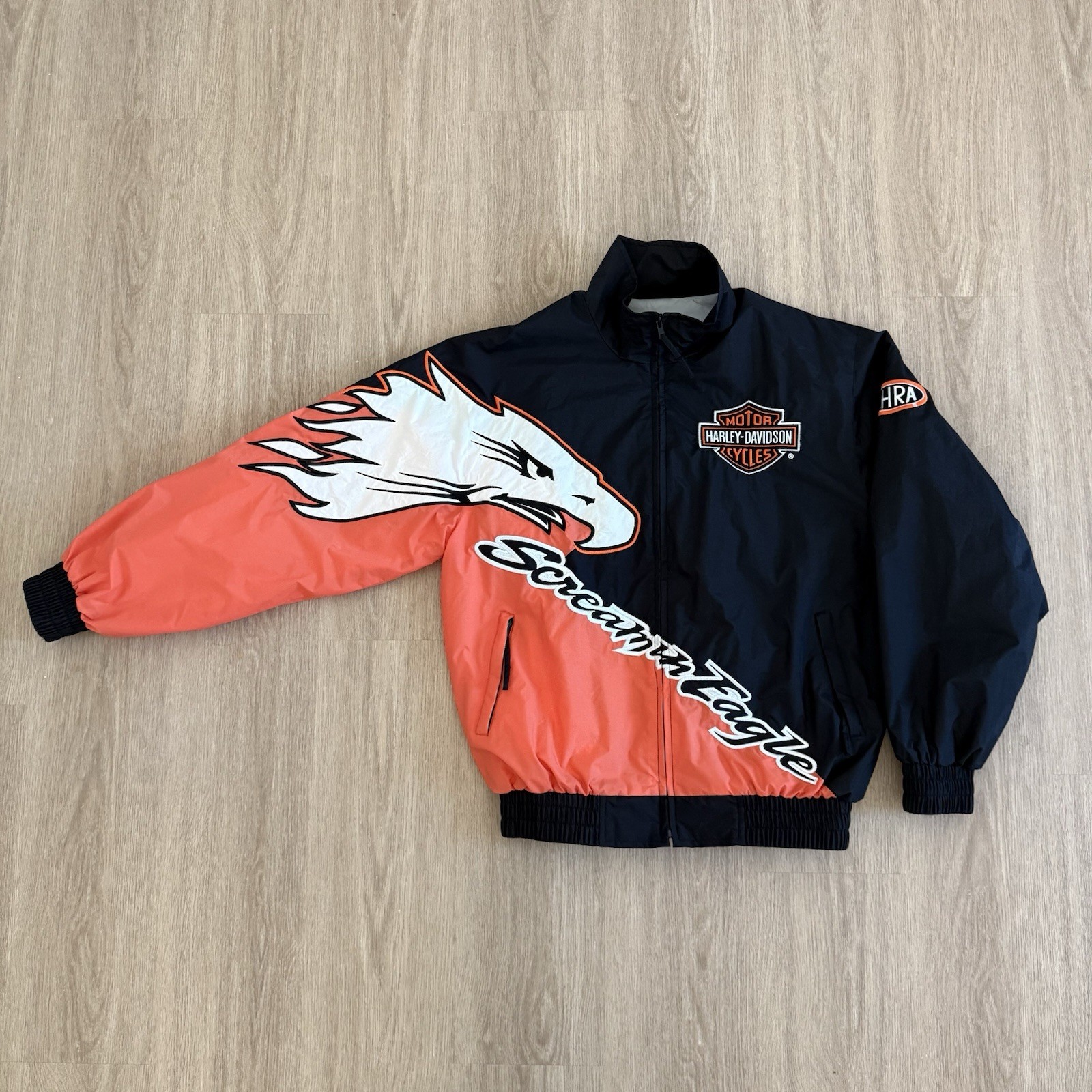 Vintage Harley Davidson Screamin’ Eagles Flame Bomber Zip Up Biker Jacket RARE 