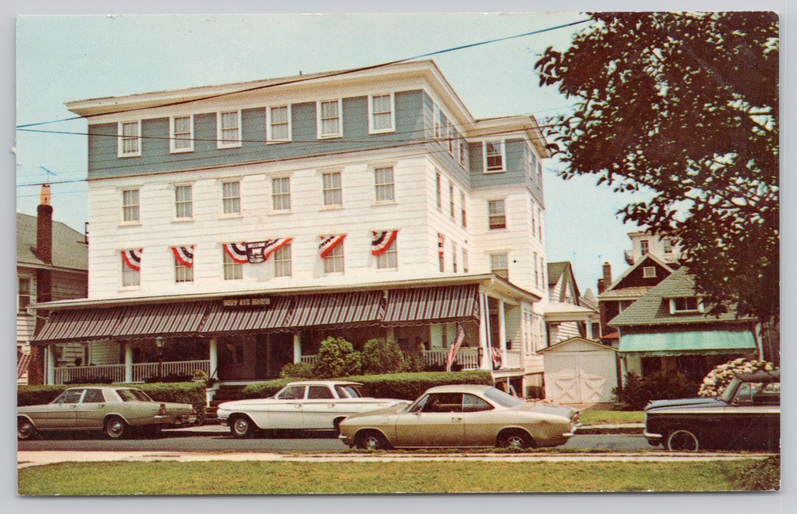 Surf Avenue House Ocean Grove New Jersey Vintage Postcard Posted 1972 Old Cars