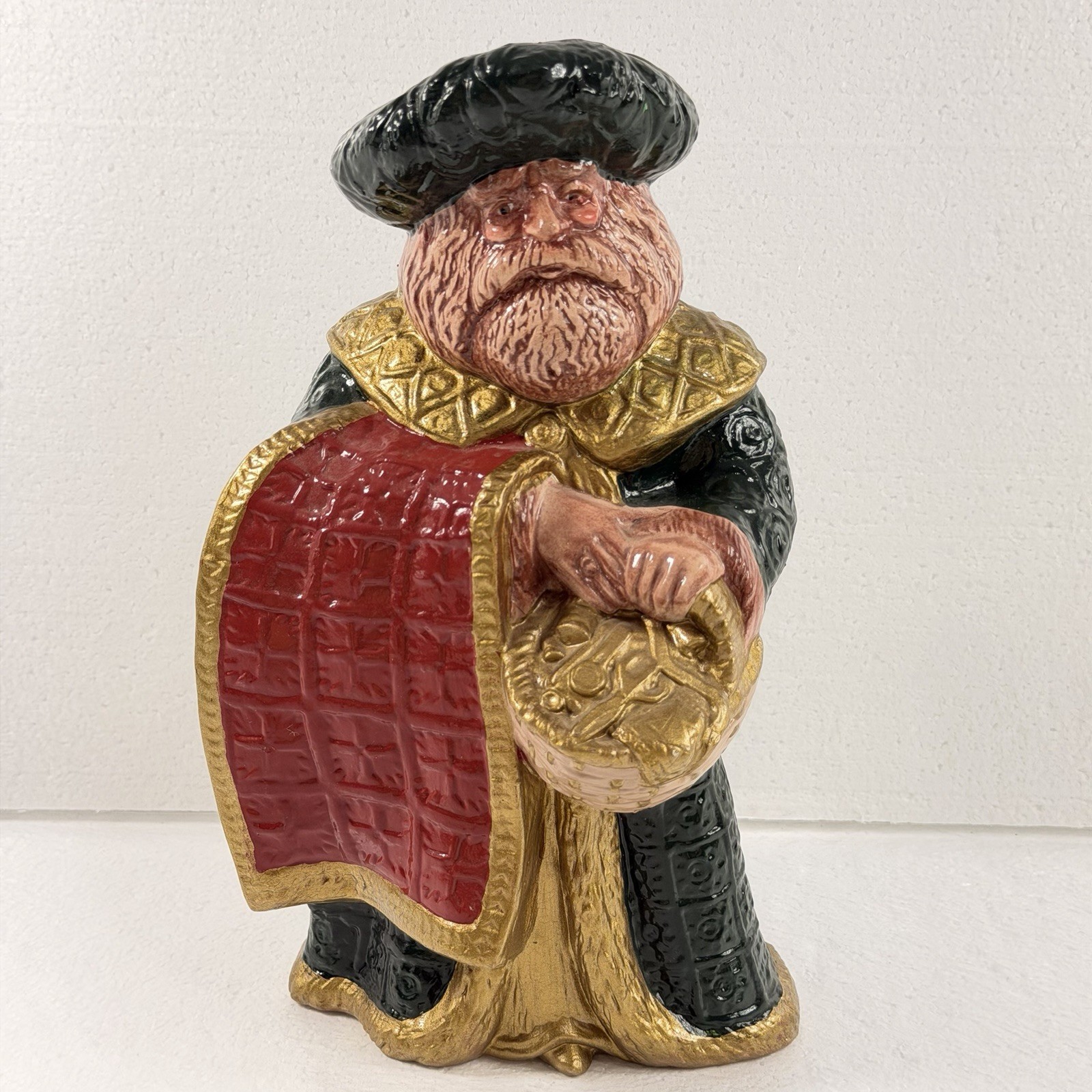 Vintage 1994 Leonardo Collection Santa Claus Figurine Ceramic Quilt Basket EUC