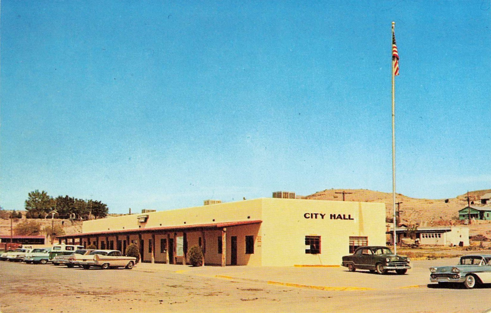 Truth Or Consequences NM City Hall Vintage Cars Flag New Mexico Postcard