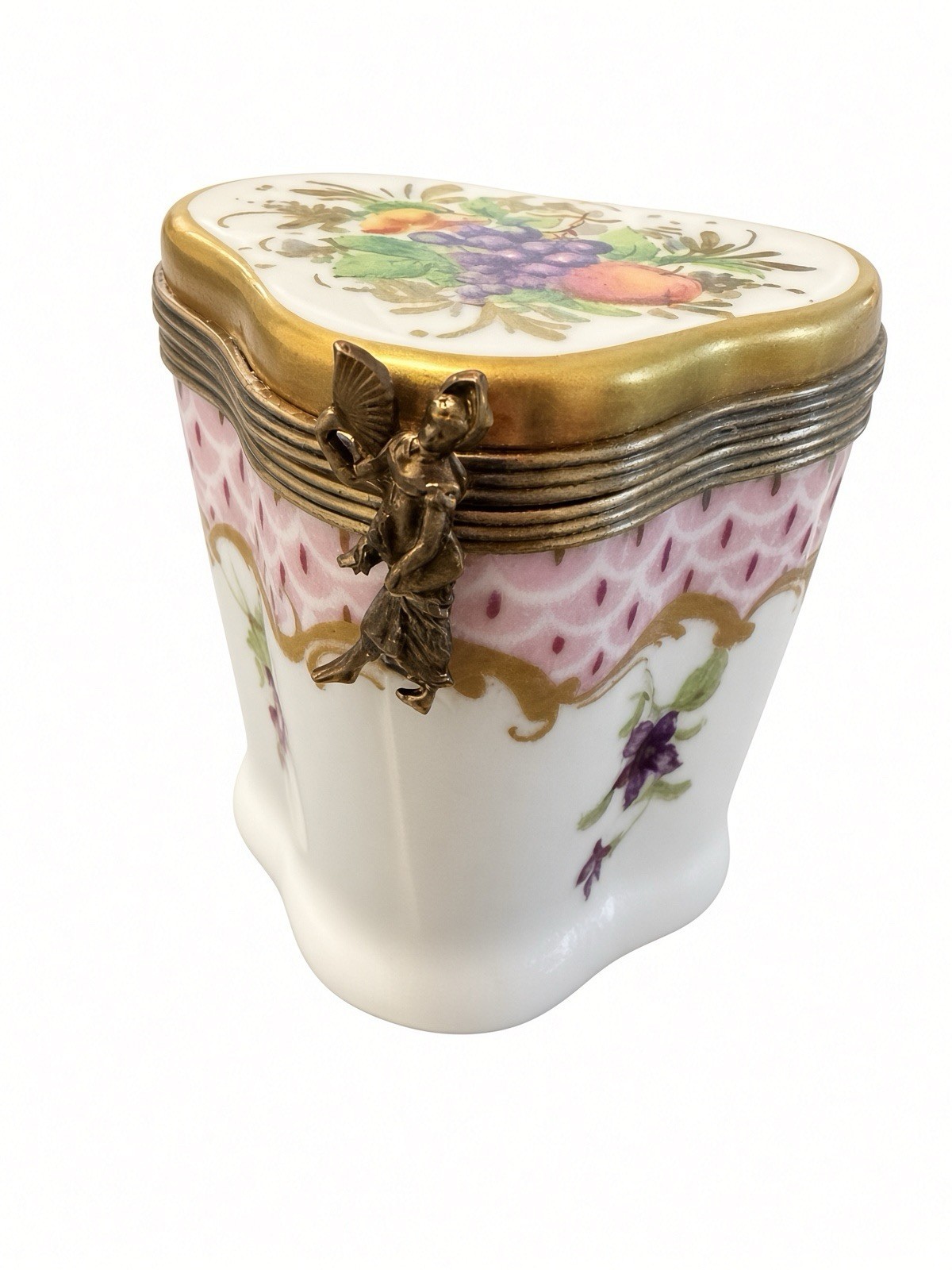 VTG La Vie en Rose Limoges France Rehausse Main Heart Trinket Box Fruit