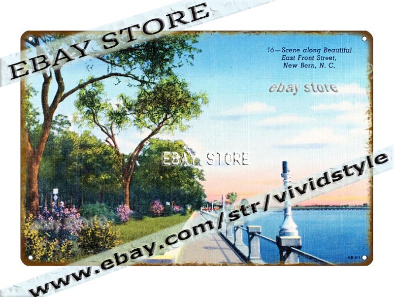 1944 Scenic East Front Street New Bern North Carolina Waterfront Tin Sign bar