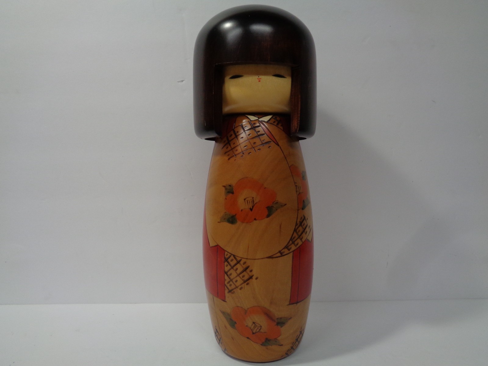 Usaburo Okamoto Kokeshi Doll Made in Japan 10 Wooden Woody Craft Camellia Flower