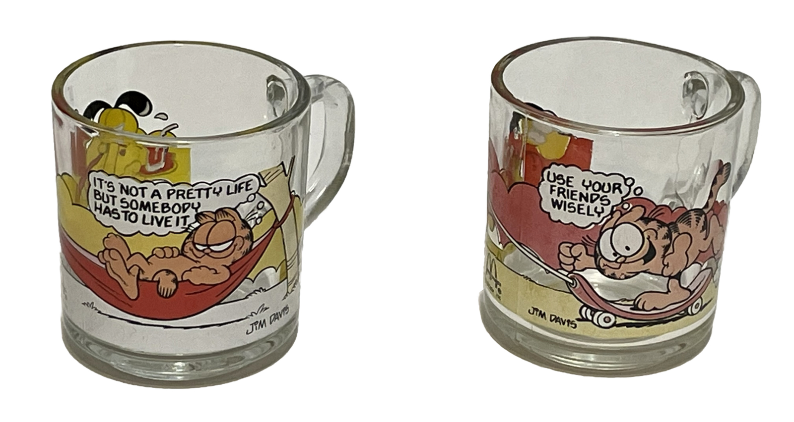 70’s Vintage 1978 Garfield Jim Davis Glass Coffee Cups Mugs McDonald’s (H)