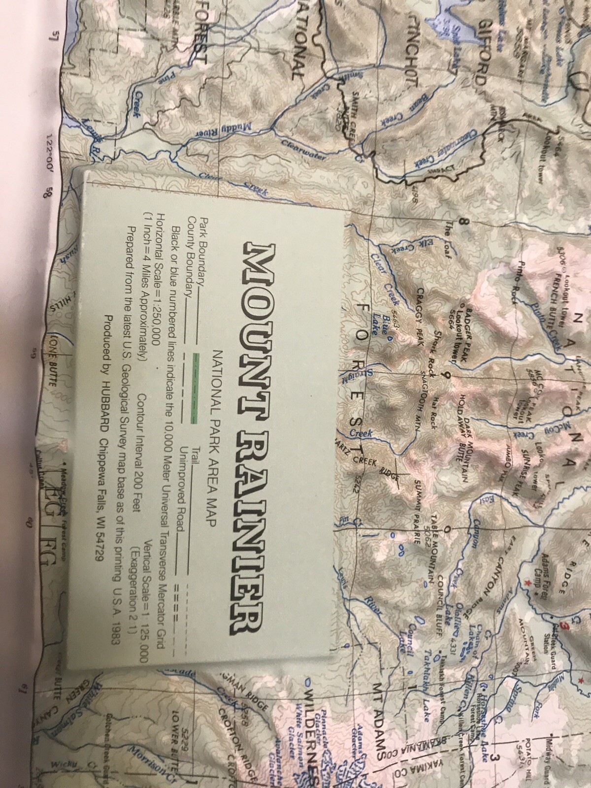 hubbard scientific map raised topographical map Mount Rainier National Park 