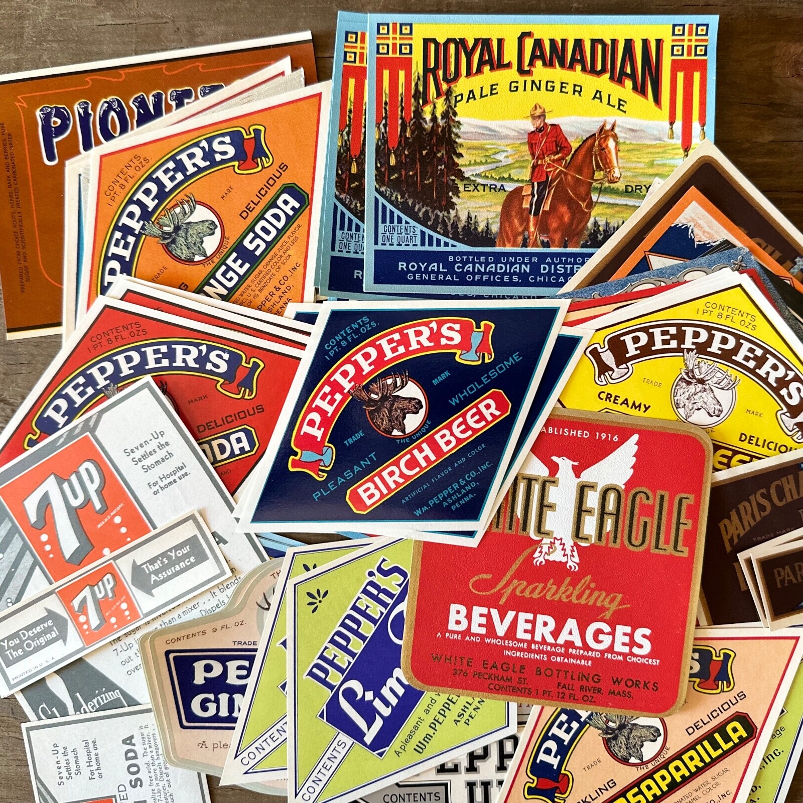 66 Assorted Vintage Original 1920s-1940s SODA BOTTLE LABEL Collection Unused LOT