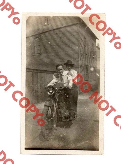 Vintage c. 1920s Men On Motorcycle Holding On Touching Gay Interest Int Photo