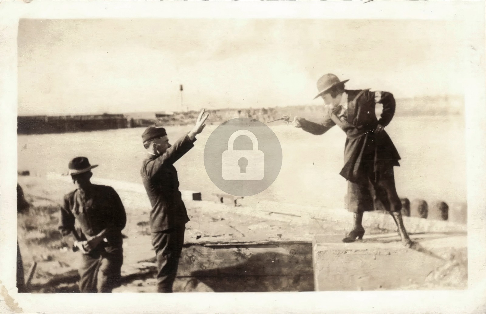 Female MP w/ Pistol Holding Prisoner WW1 Era c1918 RPPC Photo Postcard COPY