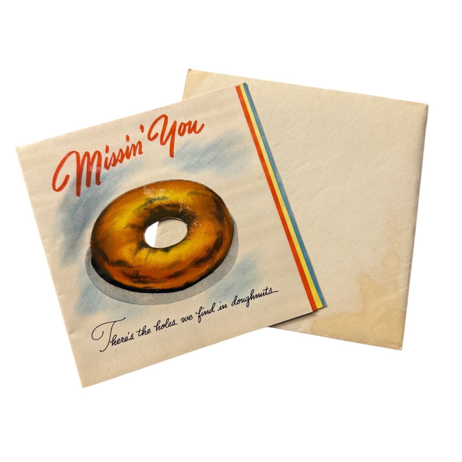 Hallmark Vintage 1945 Missin You Greeting Card Die Cut Doughnut Retro Ephemera
