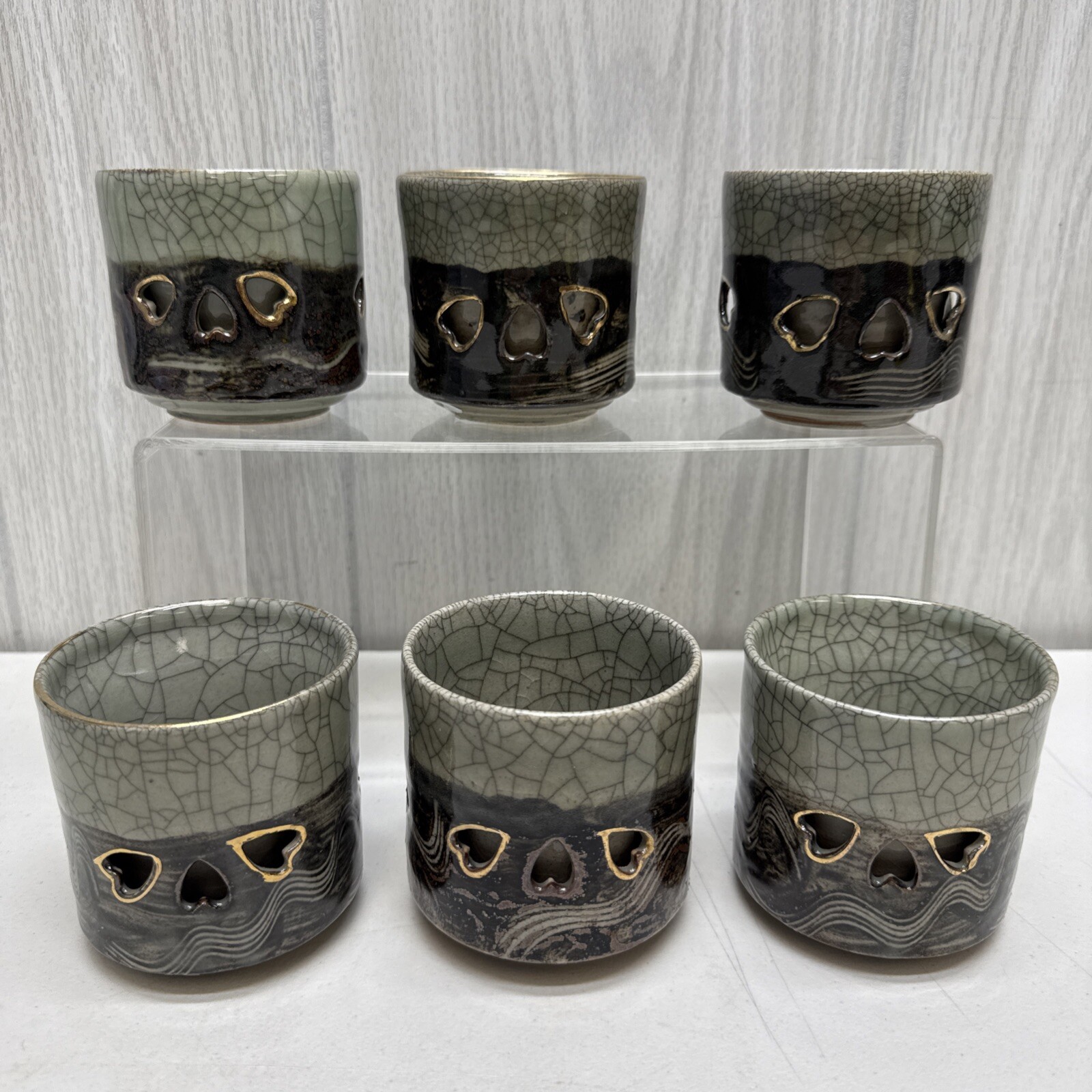 6 Vintage 1940s Japanese Otagiri Somayaki Gold Horse Heart Double Wall Cup Mug