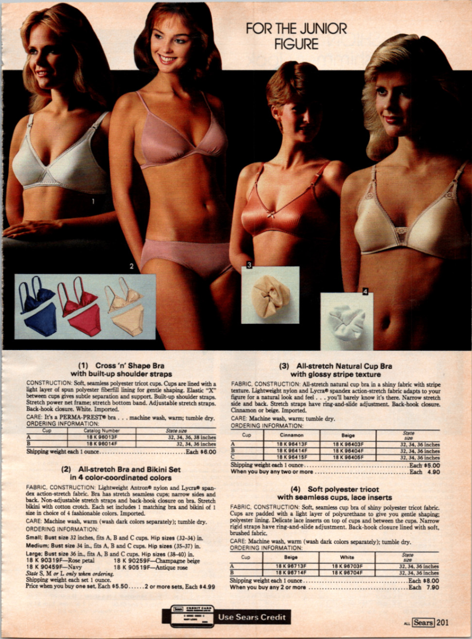 Sears Vintage 1980s Lingerie Catalog Page Bra Bikini Ad Print
