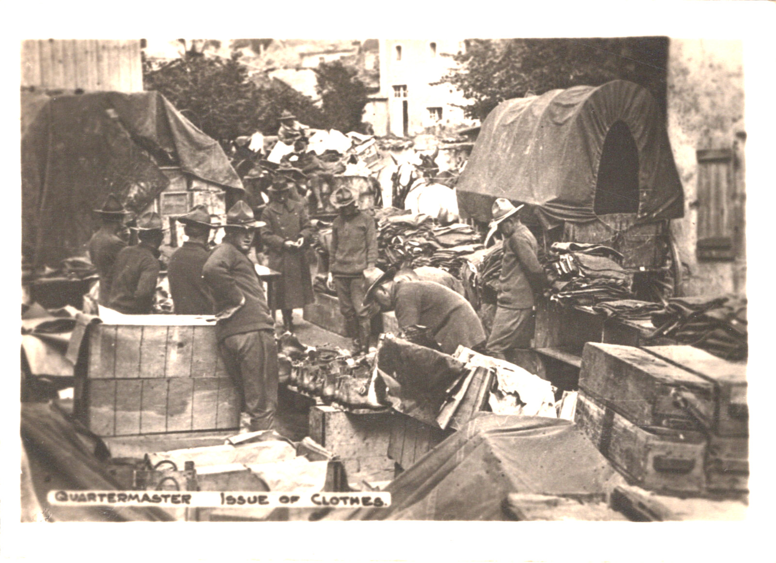 c1918 WW1 Photo U.S. Army Quartermaster Clothing Issue AEF Supply Corps France