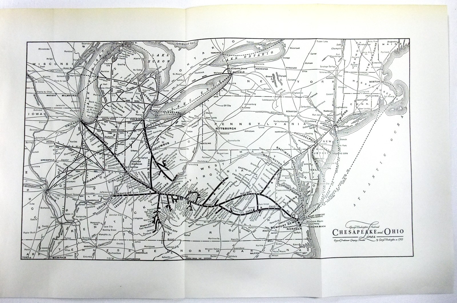 Chesapeake & Ohio Lines - Original 1941 Railroad System Map by Poole Bros.