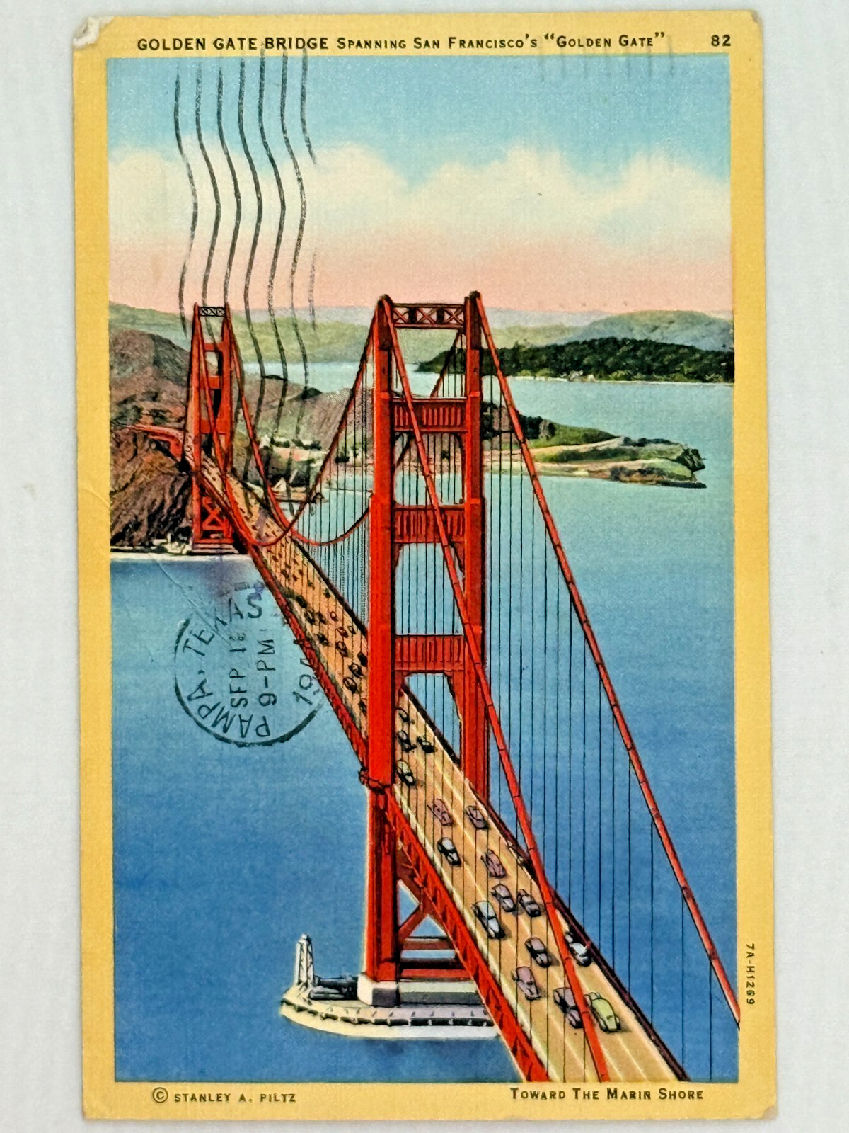 Vintage Golden Gate Bridge Postcard San Francisco, CA Posted 1944 1¢ Stamp Linen