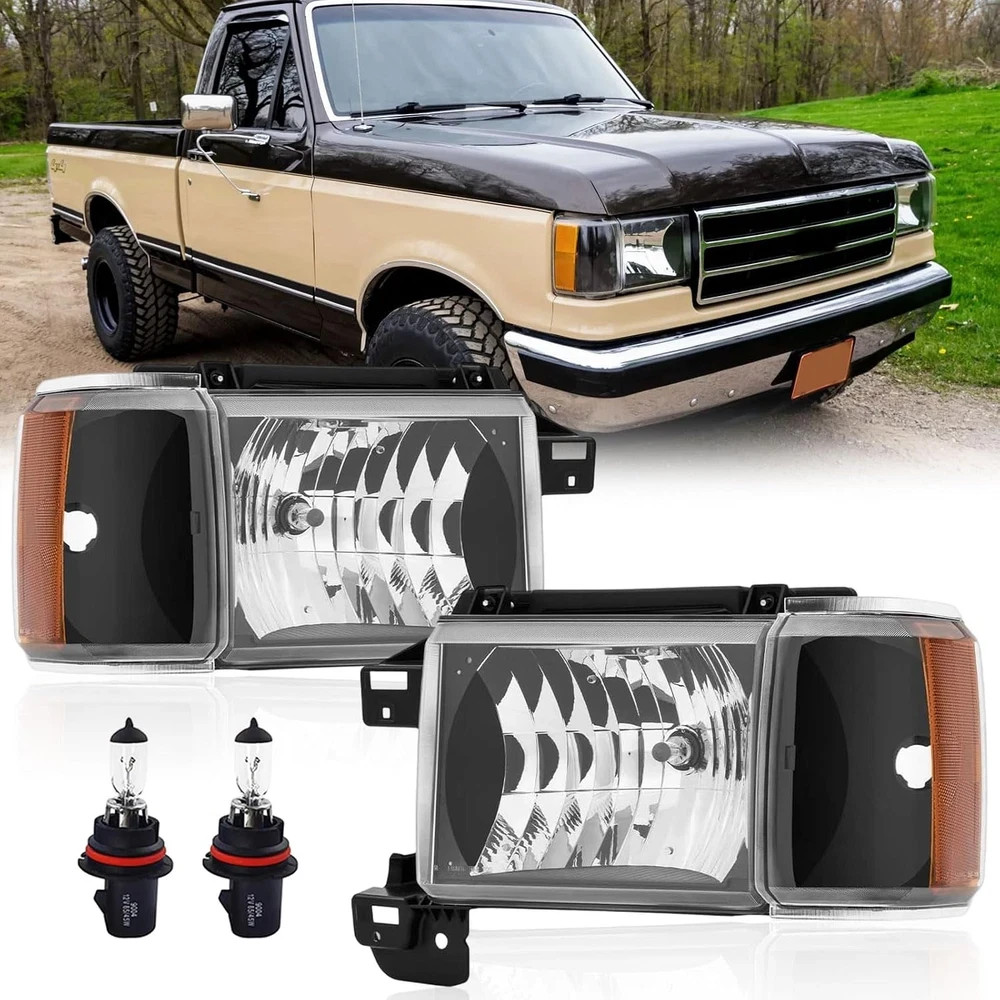 Headlights Assembly W/Bulbs for 1987-1991 Ford Halogen Headlamp Left+Right