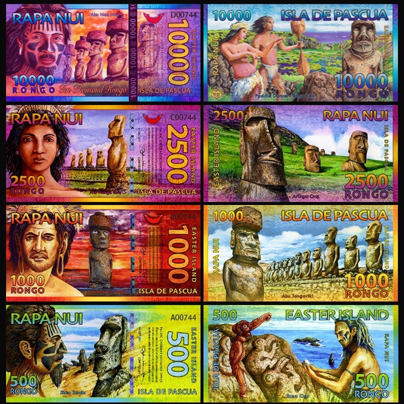 Easter Island Set 4 Pcs, 500 1000 2500 10000, Moai, UNC, 
