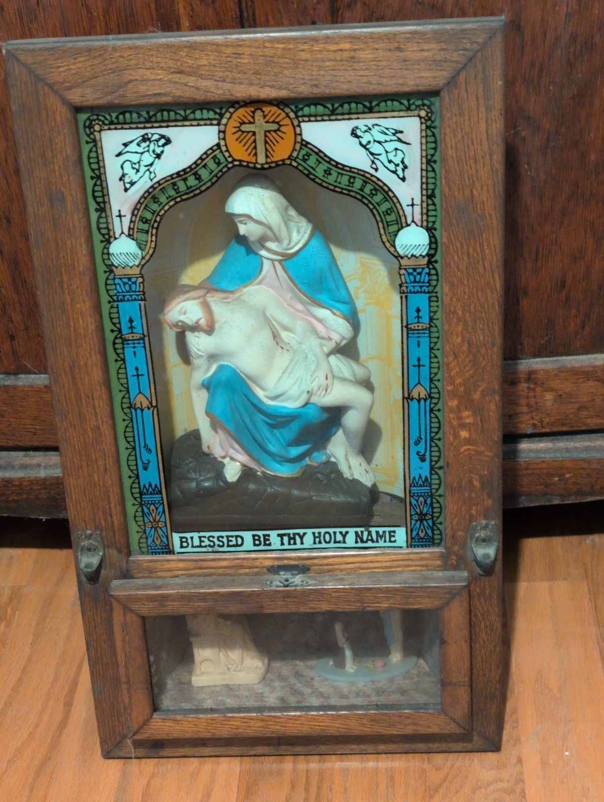Antique Catholic Last Rites Shadow Box - The Pieta Virgin Mary and Jesus 1895
