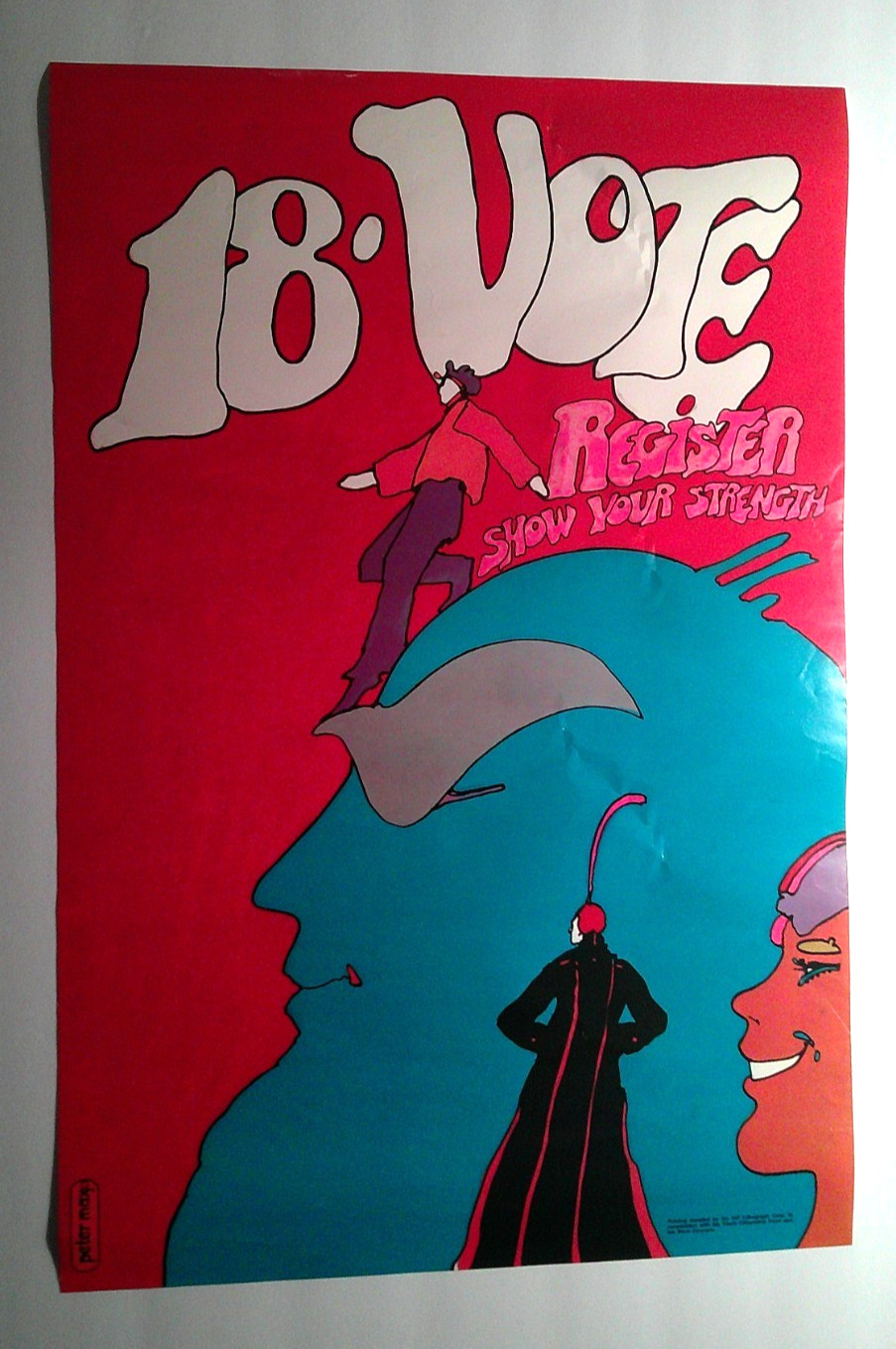 *1972 PETER MAX 18 VOTER REGISTRATION OOP POSTER – PSYCHEDELIC ART / POP ART*