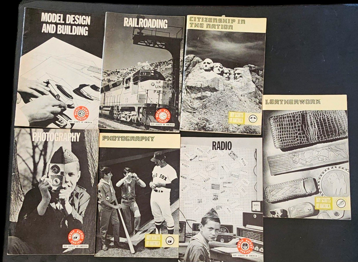 Vtg.  1970s Boy Scout Merit Badge Pamphlet Lot of 7 BSA Photography Radio Train