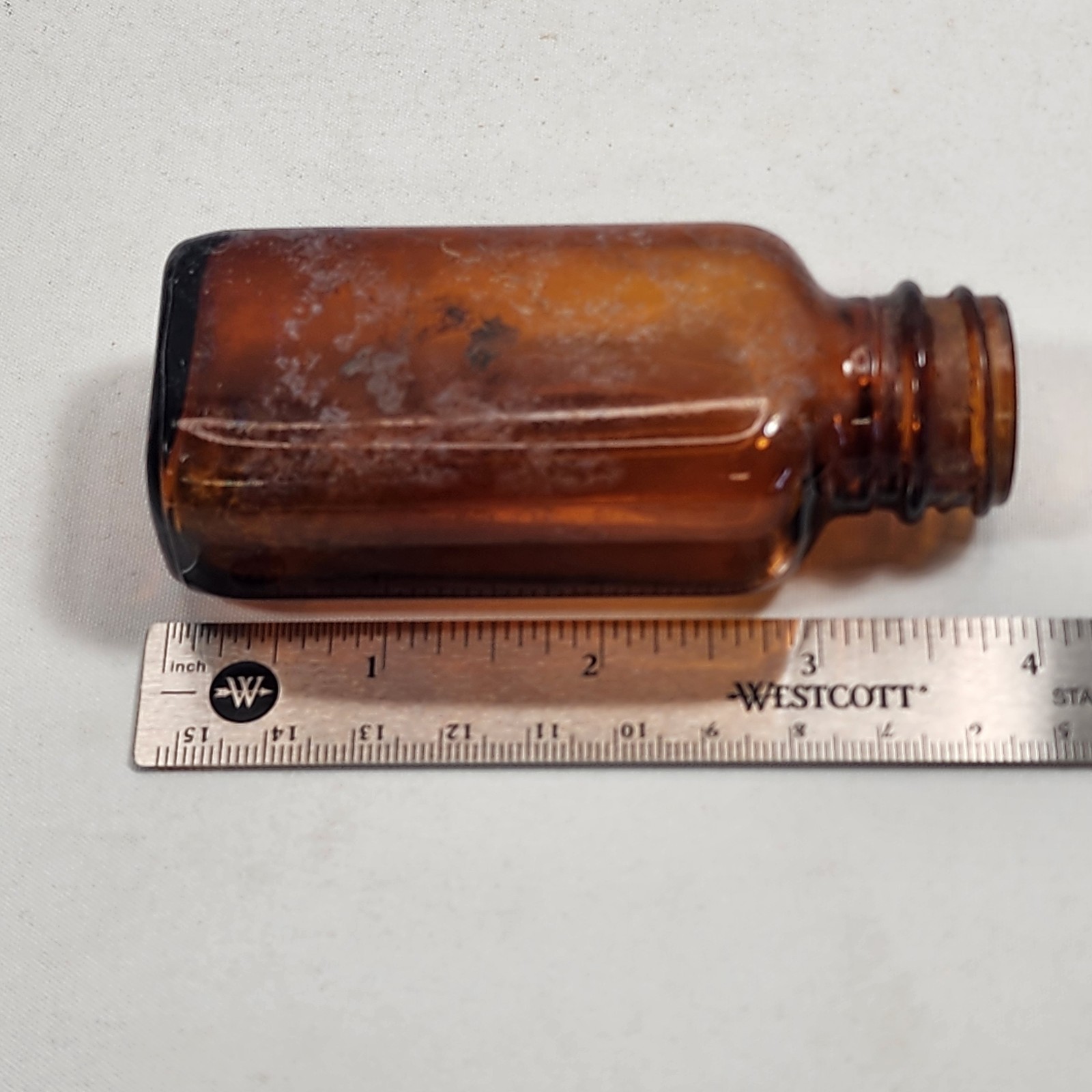Vintage 1933 Owens-Illinois Company Brown Glass Embossed Bottle Old Unrestored